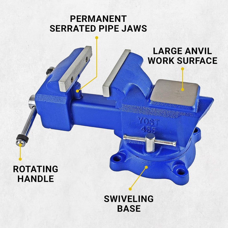 Yost Tools Yost Vises 455 Combination Vise | 5.5 Inch Jaw Width Heavy-Duty Utility Pipe and Bench Vise |Secure Grip with Swivel Base| Made with Cast Iron and Steel U Channel Bar | Blue - Image 3
